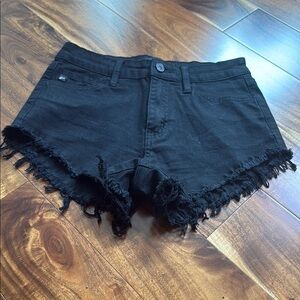 KanCan Black Jean Shorts with Pom-Pom Trim